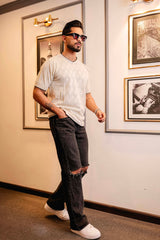 Drift Ivory Cream Melange Knitted Cotton T-Shirt