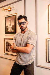 Drift Grey Melange Knitted Cotton T-Shirt