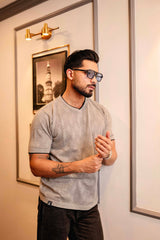 Drift Grey Melange Knitted Cotton T-Shirt