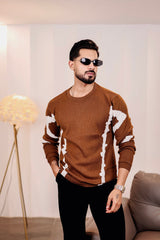 Drip Chocolate Brown With White Knitted Cotton Full Sleeves T-Shirt