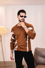 Drip Chocolate Brown With White Knitted Cotton Full Sleeves T-Shirt