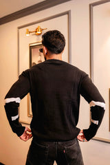 Drip Black With White Knitted Cotton Full Sleeves T-Shirt