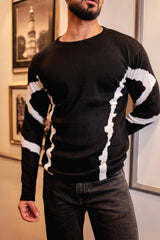 Drip Black With White Knitted Cotton Full Sleeves T-Shirt