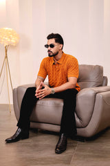 Mornik Mustard Brown Knitted Cotton Polo T-Shirt