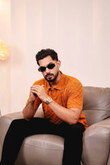 Mornik Mustard Brown Knitted Cotton Polo T-Shirt