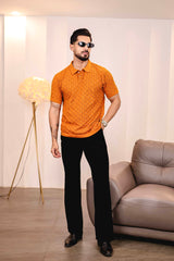 Mornik Mustard Brown Knitted Cotton Polo T-Shirt