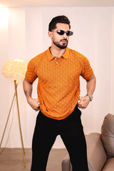 Mornik Mustard Brown Knitted Cotton Polo T-Shirt