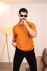 Mornik Mustard Brown Knitted Cotton Polo T-Shirt