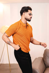 Mornik Mustard Brown Knitted Cotton Polo T-Shirt