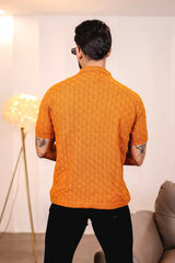 Mornik Mustard Brown Knitted Cotton Polo T-Shirt