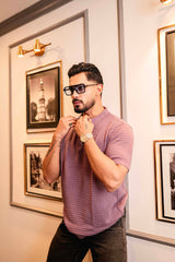 Arden Onion Purple Knitted Cotton Zipper Polo T-Shirt