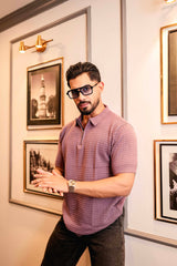 Arden Onion Purple Knitted Cotton Zipper Polo T-Shirt