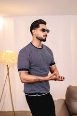 Liarko Navyblue With White Knitted Cotton T-Shirt
