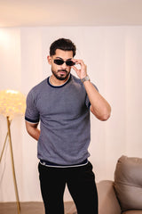 Liarko Navyblue With White Knitted Cotton T-Shirt