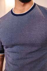 Liarko Navyblue With White Knitted Cotton T-Shirt