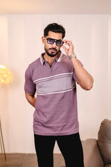 Aster Iris Purple Knitted Cotton Zipper Polo T-Shirt