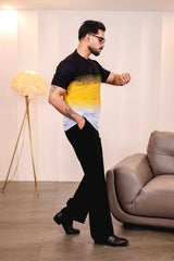 Flex Yellow Multicolour Knitted Cotton T-Shirt