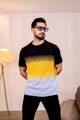 Flex Yellow Multicolour Knitted Cotton T-Shirt