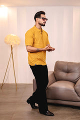 Butterscotch Yellow Knitted Cotton Polo T-Shirt