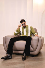 Elipsian Light Olive Knitted Cotton Zipper Polo Full Sleeves T-Shirt