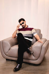 Mirage Maroon Multicolour Knitted Cotton T-Shirt