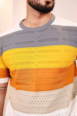 Mirage Grey Multicolour Knitted Cotton T-Shirt