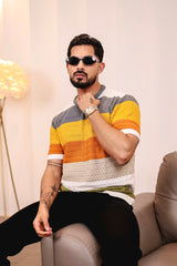 Mirage Grey Multicolour Knitted Cotton T-Shirt