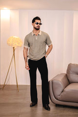 Vellin Cream With black Knitted Cotton Polo T-Shirt