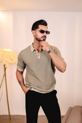 Vellin Cream With black Knitted Cotton Polo T-Shirt