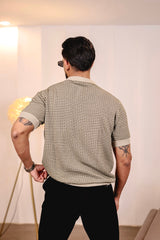 Vellin Cream With black Knitted Cotton Polo T-Shirt