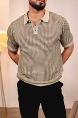 Vellin Cream With black Knitted Cotton Polo T-Shirt