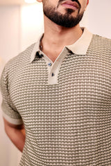 Vellin Cream With black Knitted Cotton Polo T-Shirt