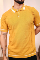 Crosian Yellow Knitted Cotton Polo T-Shirt