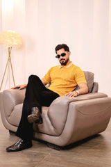 Crosian Yellow Knitted Cotton Polo T-Shirt