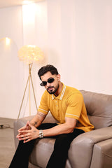 Crosian Yellow Knitted Cotton Polo T-Shirt