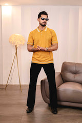 Crosian Yellow Knitted Cotton Polo T-Shirt