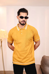 Crosian Yellow Knitted Cotton Polo T-Shirt