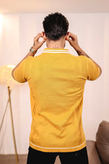 Crosian Yellow Knitted Cotton Polo T-Shirt