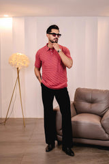 Reddish Pink Knitted Cotton Polo T-Shirt