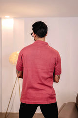 Reddish Pink Knitted Cotton Polo T-Shirt