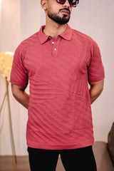 Reddish Pink Knitted Cotton Polo T-Shirt