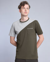 Crocodile Green With Gray Pique Pima Designer T-Shirt