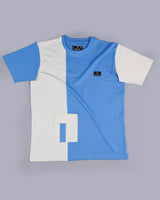 Dusty White With Blue Premium Cotton Designer T-shirt
