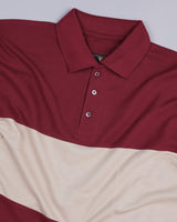 Beat Maroon With Cream Pique Pima Designer T-Shirt