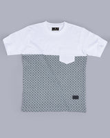 White With Grey Geomatric Pattern Pique Pima Designer T-Shirt