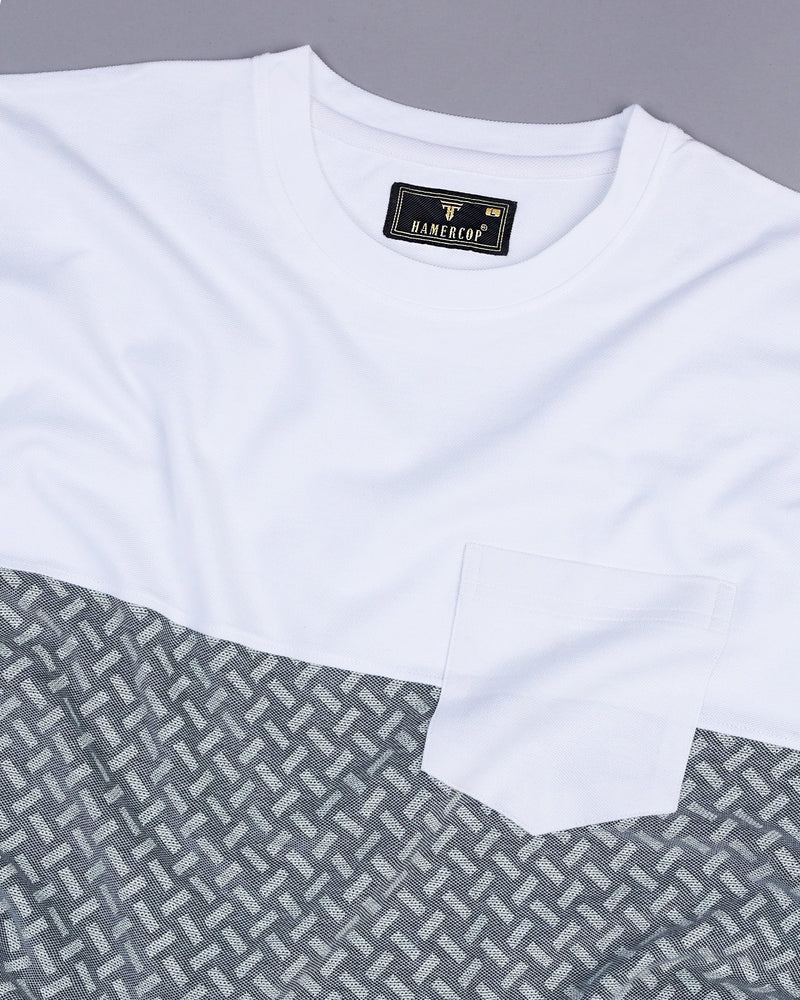 White With Grey Geomatric Pattern Pique Pima Designer T-Shirt