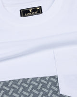 White With Grey Geomatric Pattern Pique Pima Designer T-Shirt