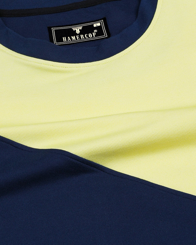 Lemon Yellow With NavyBlue Pique Pima Designer T-Shirt