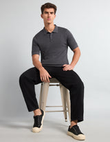 Potenza Stone Gray Knitted Cotton Polo T-Shirt