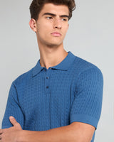 Potenza Steel Blue Knitted Cotton Polo T-Shirt